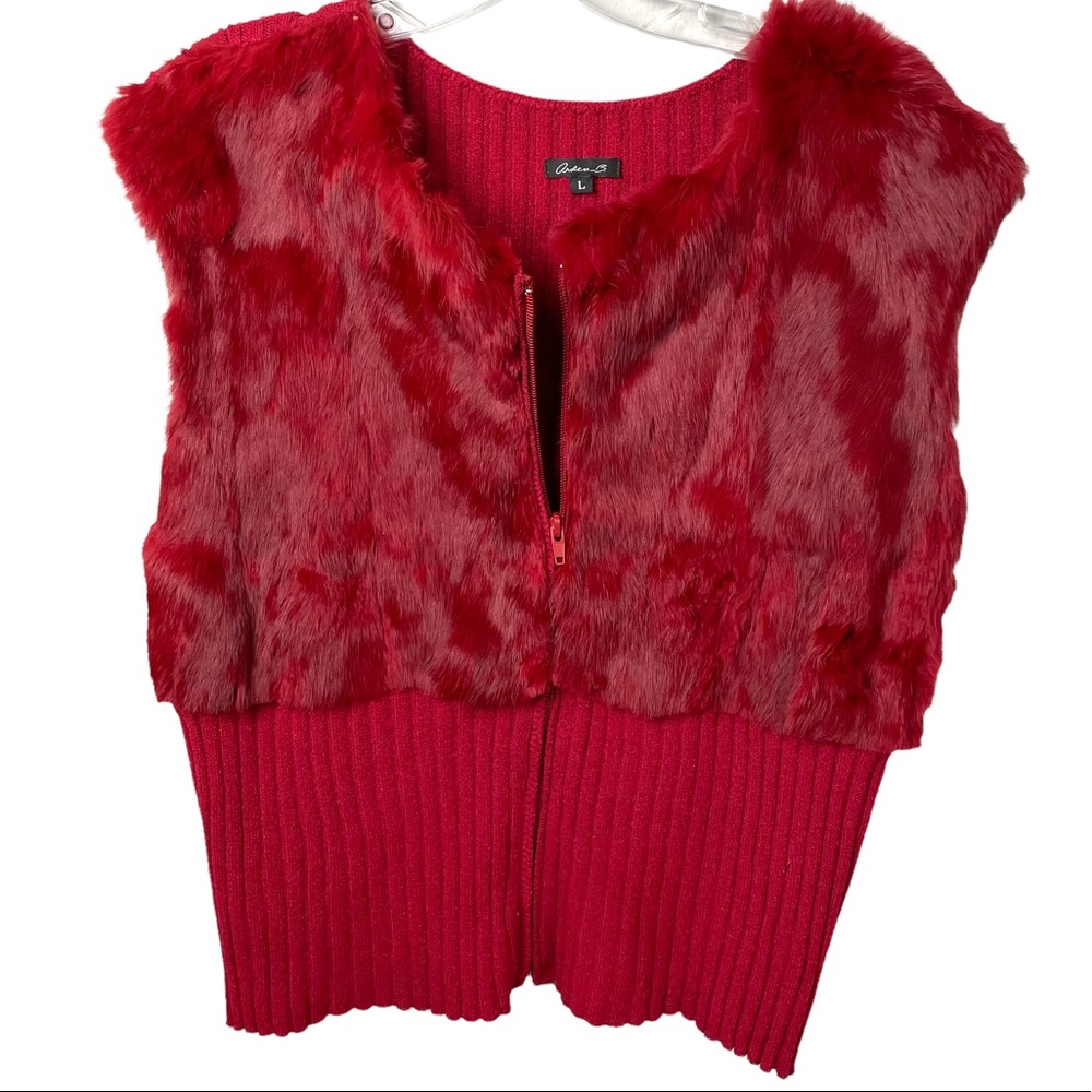 Arden B Rabbit Fur Zip Front Vest Top Size Large